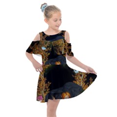 Cute Fairy With Awesome Wolf In The Night Kids  Shoulder Cutout Chiffon Dress by FantasyWorld7