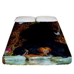 Cute Fairy With Awesome Wolf In The Night Fitted Sheet (california King Size) by FantasyWorld7