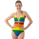 LGBT Rainbow Pride Flag Halter Cut-Out One Piece Swimsuit View1