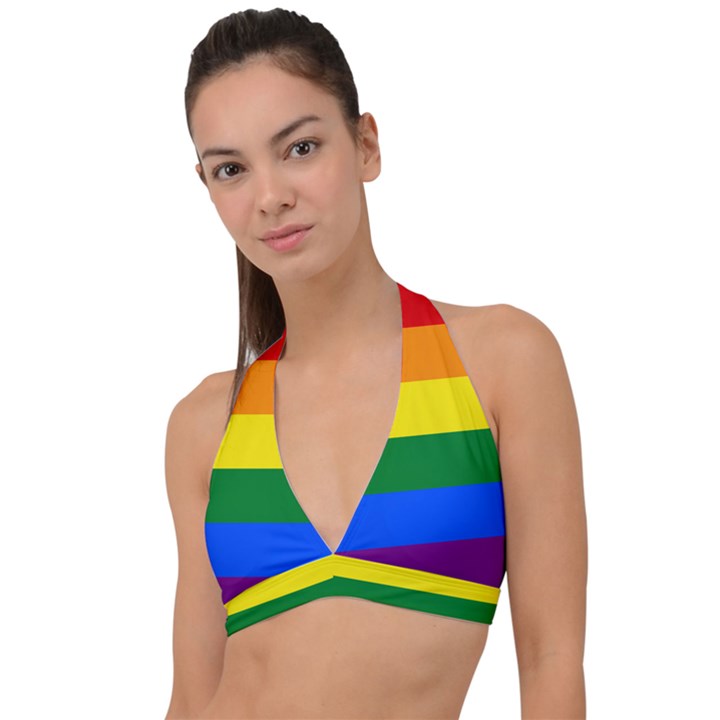 LGBT Rainbow Pride Flag Halter Plunge Bikini Top