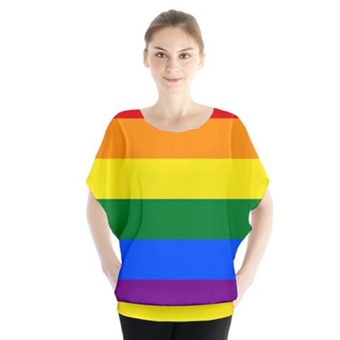 Lgbt Rainbow Pride Flag Batwing Chiffon Blouse by lgbtnation