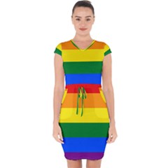 Lgbt Rainbow Pride Flag Capsleeve Drawstring Dress 