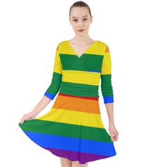 LGBT Rainbow Pride Flag Quarter Sleeve Front Wrap Dress