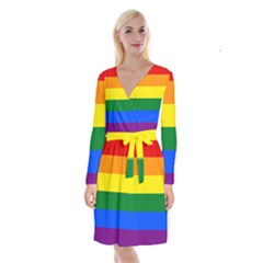 LGBT Rainbow Pride Flag Long Sleeve Velvet Front Wrap Dress