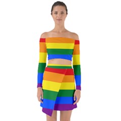 LGBT Rainbow Pride Flag Off Shoulder Top with Skirt Set