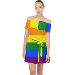 Lgbt Rainbow Pride Flag Off Shoulder Chiffon Dress