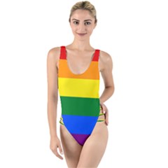 Lgbt Rainbow Pride Flag High Leg Strappy Swimsuit by lgbtnation