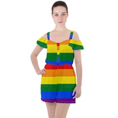 Lgbt Rainbow Pride Flag Ruffle Cut Out Chiffon Playsuit by lgbtnation