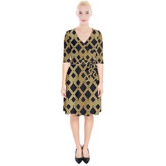 Arabic Pattern Gold And Black Wrap Up Cocktail Dress by Nexatart