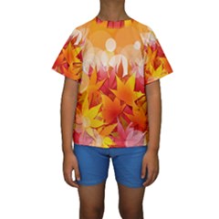 Autumn Background Maple Leaves Bokeh Kids  Short Sleeve Swimwear by Nexatart