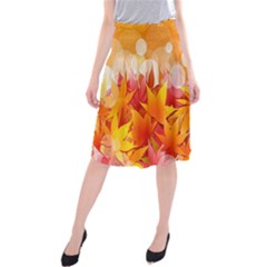 Autumn Background Maple Leaves Bokeh Midi Beach Skirt by Nexatart