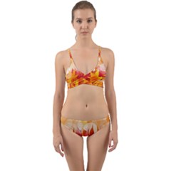 Autumn Background Maple Leaves Bokeh Wrap Around Bikini Set by Nexatart