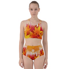 Autumn Background Maple Leaves Bokeh Racer Back Bikini Set by Nexatart