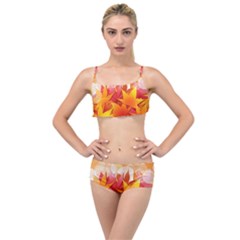 Autumn Background Maple Leaves Bokeh Layered Top Bikini Set by Nexatart