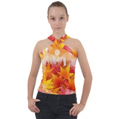 Autumn Background Maple Leaves Bokeh Cross Neck Velour Top by Nexatart