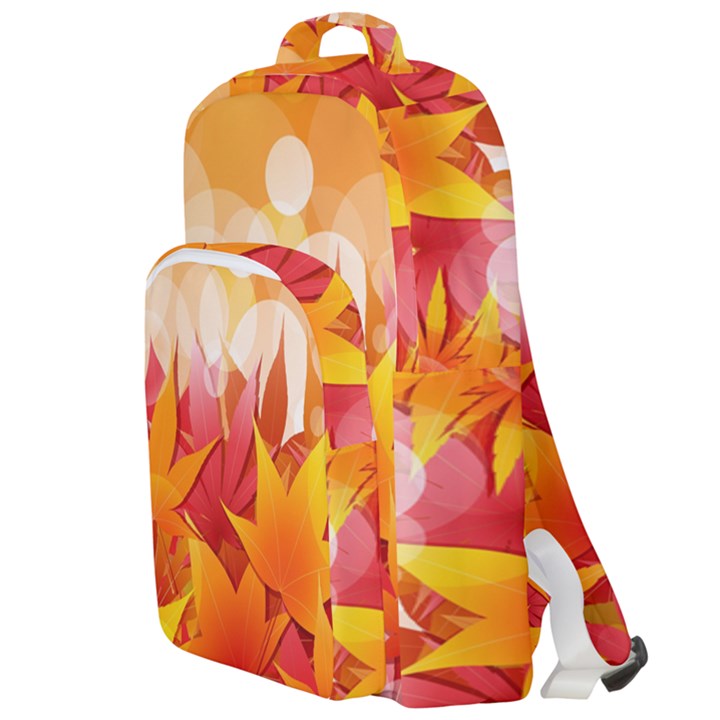 Autumn Background Maple Leaves Bokeh Double Compartment Backpack