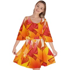 Autumn Background Maple Leaves Bokeh Velour Kimono Dress by Nexatart