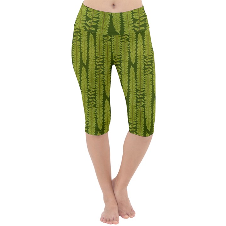 Fern Texture Nature Leaves Lightweight Velour Cropped Yoga Leggings