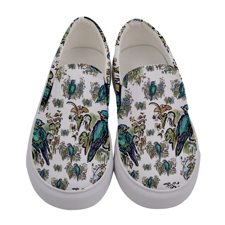 Blue Birds Of Happiness - White - by LaRenard Studios Women s Canvas Slip Ons