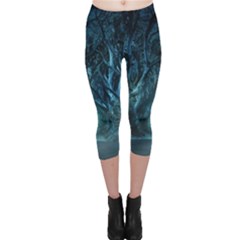 Trees Road Moonlight Avenue Capri Leggings  by Nexatart