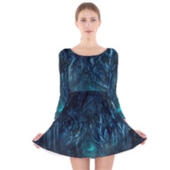 Trees Road Moonlight Avenue Long Sleeve Velvet Skater Dress by Nexatart