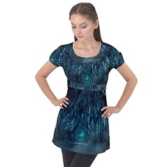 Trees Road Moonlight Avenue Puff Sleeve Tunic Top by Nexatart