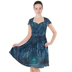 Trees Road Moonlight Avenue Cap Sleeve Midi Dress by Nexatart