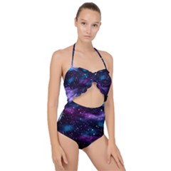 Background Space Planet Explosion Scallop Top Cut Out Swimsuit by Nexatart