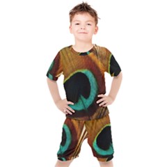 Feather Peacock Feather Peacock Kids  Tee And Shorts Set by Nexatart