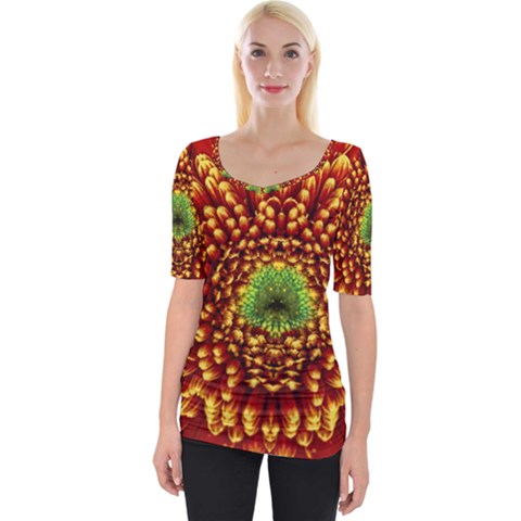 Flower Dahlia Red Petals Color Wide Neckline Tee by Nexatart