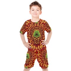 Flower Dahlia Red Petals Color Kids  Tee And Shorts Set by Nexatart