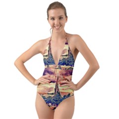 Castle Fortress Landmark Historical Halter Cut-out One Piece Swimsuit by Nexatart