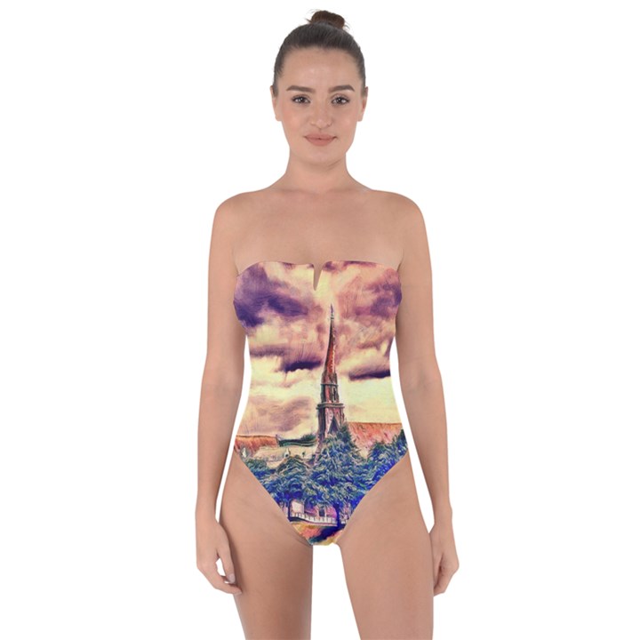 Castle Fortress Landmark Historical Tie Back One Piece Swimsuit