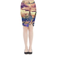 Castle Fortress Landmark Historical Midi Wrap Pencil Skirt by Nexatart