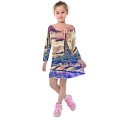 Castle Fortress Landmark Historical Kids  Long Sleeve Velvet Dress