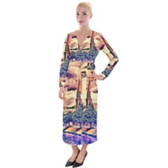 Castle Fortress Landmark Historical Velvet Maxi Wrap Dress