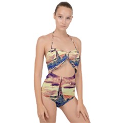 Castle Fortress Landmark Historical Scallop Top Cut Out Swimsuit by Nexatart