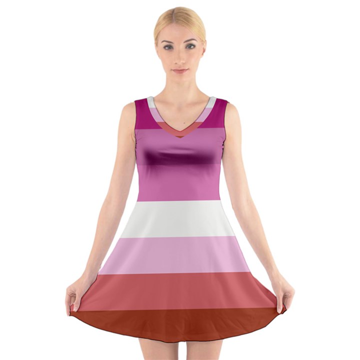 Lesbian Pride Flag V-Neck Sleeveless Dress