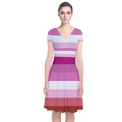 Lesbian Pride Flag Short Sleeve Front Wrap Dress