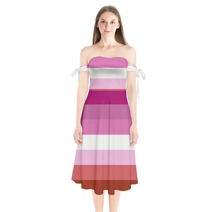 Lesbian Pride Flag Shoulder Tie Bardot Midi Dress