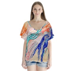 Paint Acrylic Paints V-neck Flutter Sleeve Top by Pakrebo