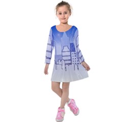 City Architecture Building Skyline Kids  Long Sleeve Velvet Dress by Pakrebo