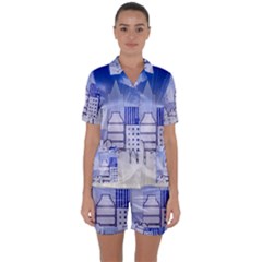 City Architecture Building Skyline Satin Short Sleeve Pyjamas Set by Pakrebo