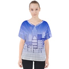 City Architecture Building Skyline V-neck Dolman Drape Top by Pakrebo