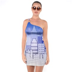 City Architecture Building Skyline One Soulder Bodycon Dress by Pakrebo