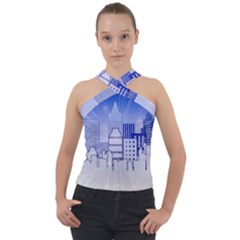 City Architecture Building Skyline Cross Neck Velour Top by Pakrebo