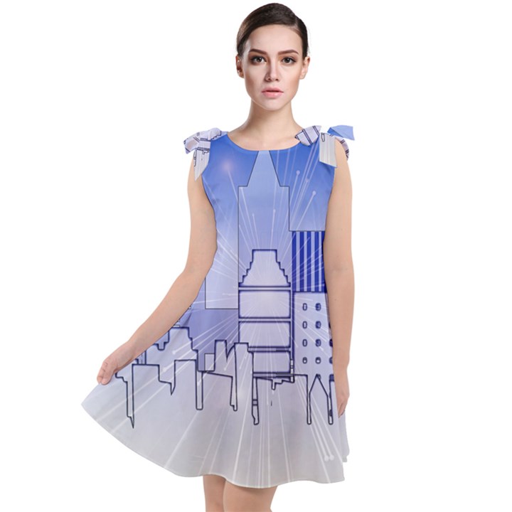 City Architecture Building Skyline Tie Up Tunic Dress