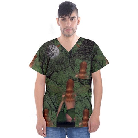 The Night Sadness Surprise Men s V-neck Scrub Top by Pakrebo