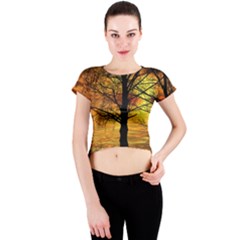 Nature Sunset Landscape Sun Crew Neck Crop Top by Pakrebo