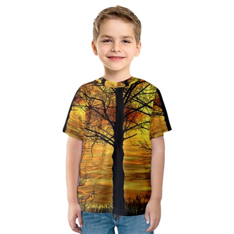 Nature Sunset Landscape Sun Kids  Sport Mesh Tee by Pakrebo